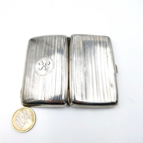 45 - A nice example of an antique sterling silver cigarette box with hinged lid and the letter 'K' inscri... 