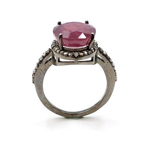 501 - Star lot : A ruby stone ring and diamond ring  set in sterling silver (Ruby - 7.1 carats & Diamonds ... 