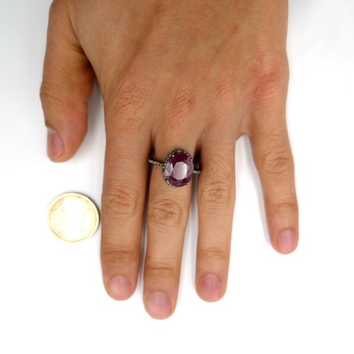 501 - Star lot : A ruby stone ring and diamond ring  set in sterling silver (Ruby - 7.1 carats & Diamonds ... 