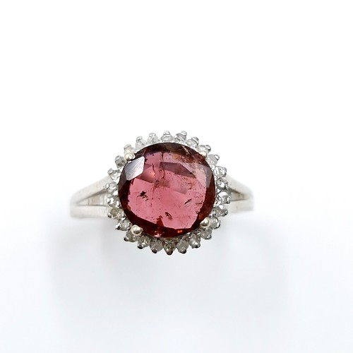 509 - Star Lot : A pretty tourmaline gemstone ring with diamond mount set in sterling silver. Ring size - ... 