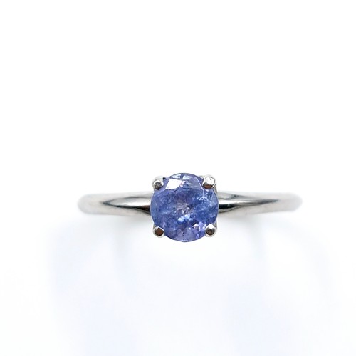 557 - A Tanzanite stone ring set in sterling silver marked TGGC to band (The Genuine Gemstone Company). Ri... 