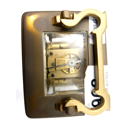 962 - An antique mechanical carriage clock, good example with glass sides and top and original key.