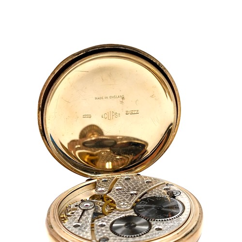 967 - Star Lot : An Elipse 9ct gold 24325 top wind pocket watch. Watch is ticking when would and in lovely... 