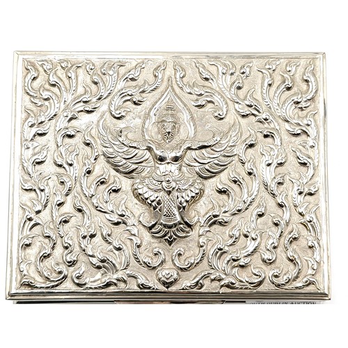 995 - Star lot : A lovely Sterling Silver embossed playing card box. Marked Sterling With a Simese dancer ... 