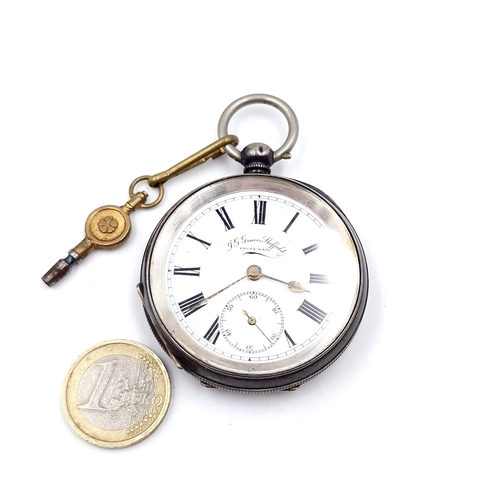 18 - A Britannia 935 silver cased pocket watch no. 804395. Maker - J.G. Graves Sheffield - Swiss made. Se... 