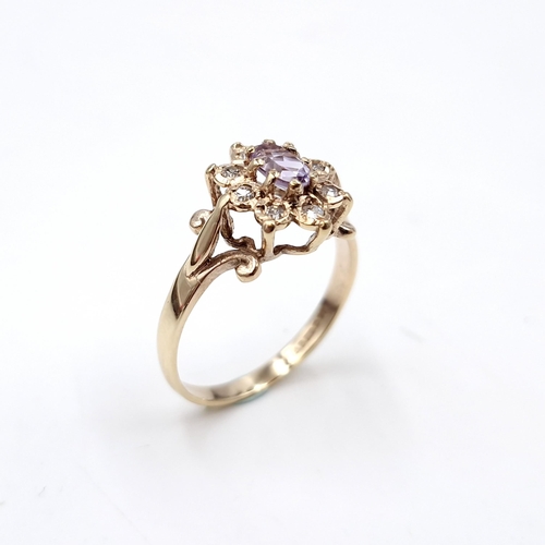 3 - Star Lot : A very elegant nine carat gold diamond and amethyst stone ring with star design. Ring siz... 