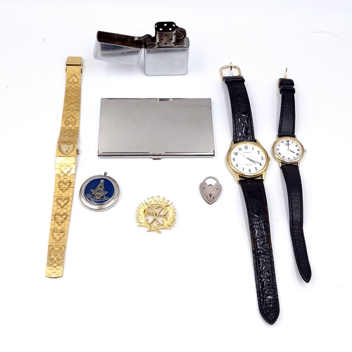 404 - A collection of items consisting of three branded watches. One a 17 jewel incabloc example together ... 