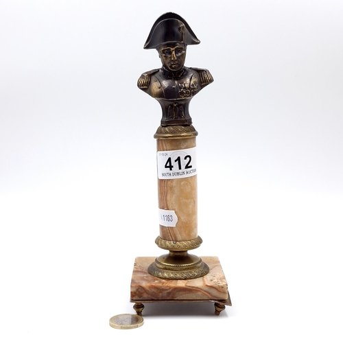 412 - An interesting antique bronze mounted bust figure of Napoleon standing on a marble column and base w... 