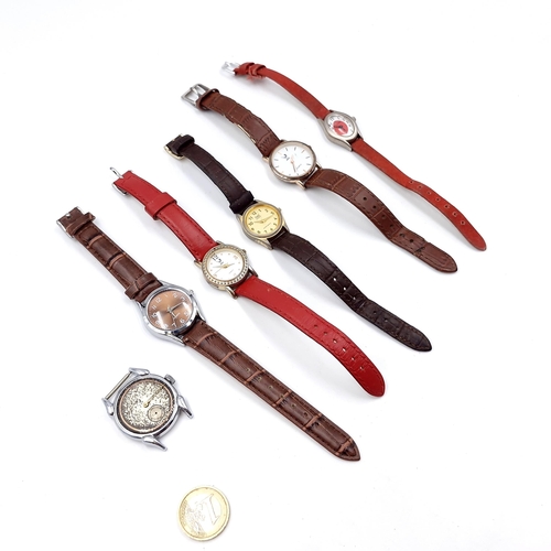 45 - A collection of five quartz leather strap wristwatches.