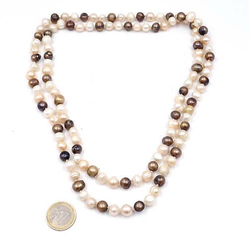 456 - A nice example of a fresh water pearl multi coloured necklace. Length of necklace - 112 cms. Total w... 