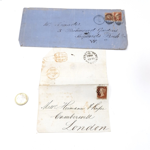 460 - Two Victorian envelopes both with post marks one dated 1843 (Camberwell London) the other dated Oct ... 