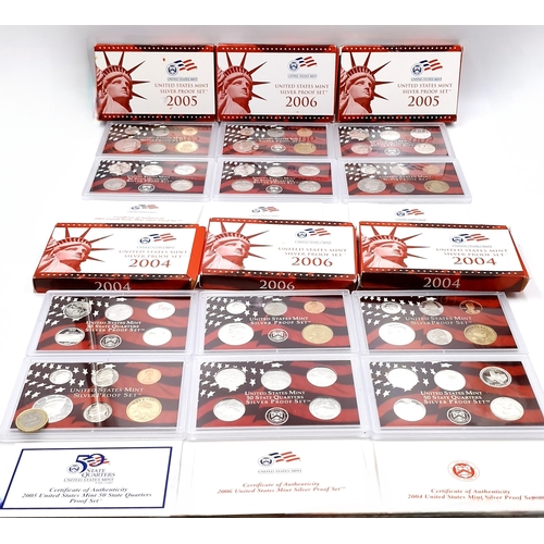 478 - A collection of United States mint silver coin proof sets dated 2 sets x 2004, 2 x 2005 & 2 x 2006. ... 