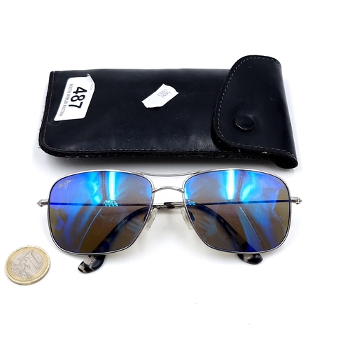 487 - A pair of Ray-Ban blue tint metal framed sunglasses. Lenses in clean condition. Comes in a leather p... 