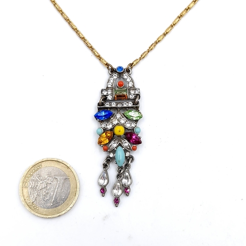 493 - A vintage Ben-Amun multi gemstone pendant with 925 silver gilt chain. Length - 42 cms. Boxed.