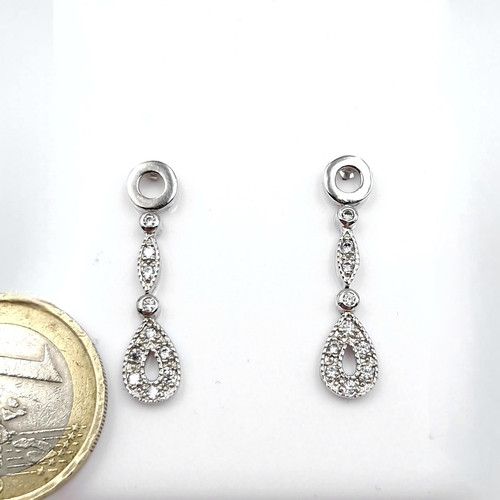 496 - A pair of sterling silver gemstone drop pendant stud earrings. Weight - 2.64 grams (No backs).