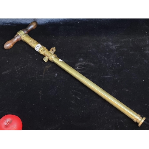 116 - An antique brass Eclipse Spraying Co ltd syringe garden sprayer. Lovely turned wood pump handle.