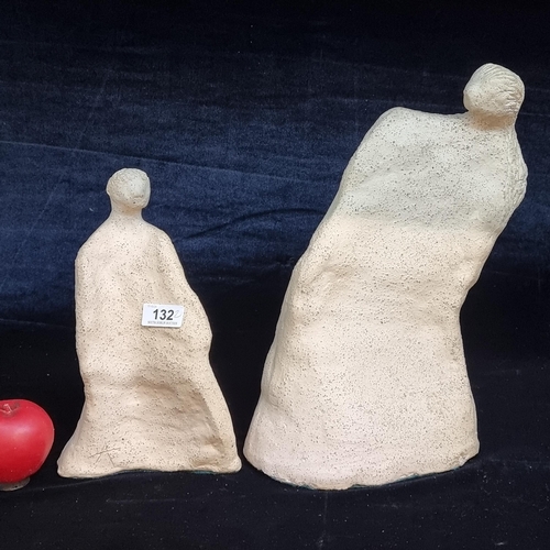 132 - Two unusual abstract clay figures by Martis, Austin Productions, stamped. Internet comps of €80.00 e... 