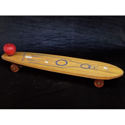 143 - A vintage 1960's Roller Derby wooden longboard/skateboard with original wheels.