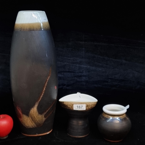 167 - Three Steven Pearse art studio pottery vase including two miniature examples and one very tall examp... 