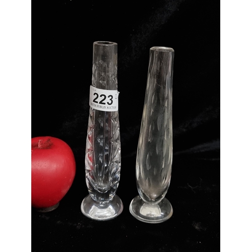 223 - Two gorgeous single stem bud vases, including one Waterford Crystal example.