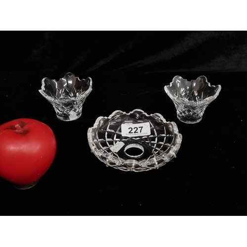 227 - Three Waterford Crystal chandelier bobeche candle cups.