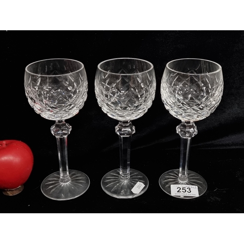 253 - Three Waterford Crystal powerscourt straight stem Hoch glasses. All in good condition with acid mark... 