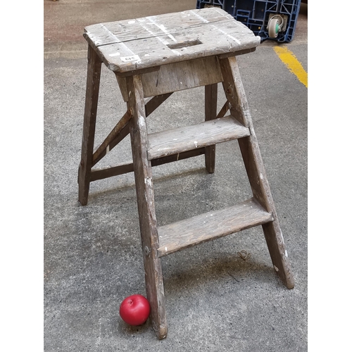 349 - A vintage pine rustic step ladder in original condition. With hand Hold used for painting large canv... 