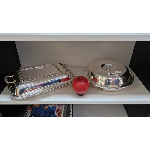 361 - Two antique silver plate serving tureens both made in Sheffield, one Walker & Hall example.