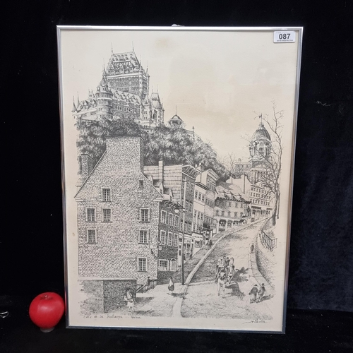 87 - A wonderful original 'Gerald Nicola' ink on paper drawing titled 'Cote de La Montagne, Quebec'. Feat... 