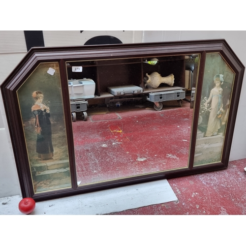 279 - A nice triptec vintage mirror, With Edwardian scenes on the sides.