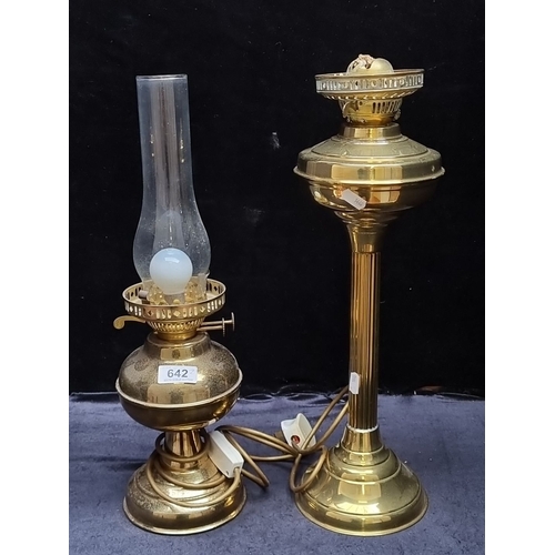 642 - Pair of brass BHS Lighting lamps, made in Britain. Approximately 12-14 inches tall. Model 942 529, m... 