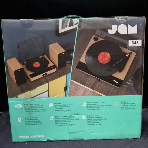 643 - Jam Sound Stream+ Bluetooth turntable with built-in stereo speakers, belt drive, and headphone jack.... 