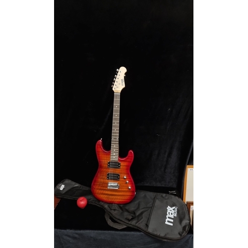 646 - Max Music GigKit PG electric guitar with sunburst finish, black gig bag, and label indicating model ... 