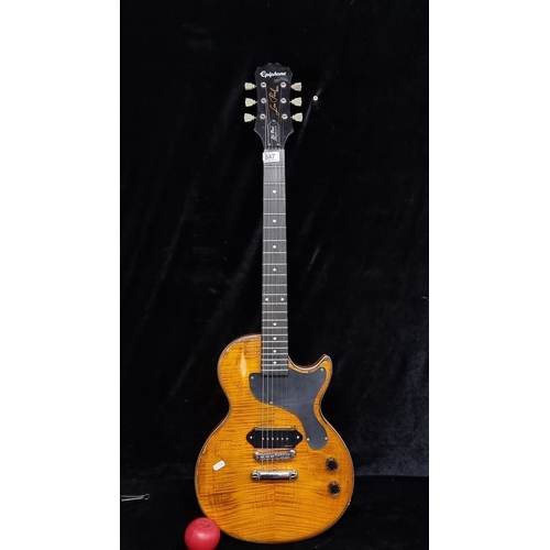 647 - Star lot : Epiphone Les Paul electric guitar, flamed maple top, dual P90 pickups, black pickguard. F... 