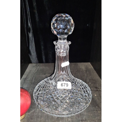 679 - Waterford Crystal  ships decanter with faceted stopper, Waterford Crystal hallmark; intricate diamon... 