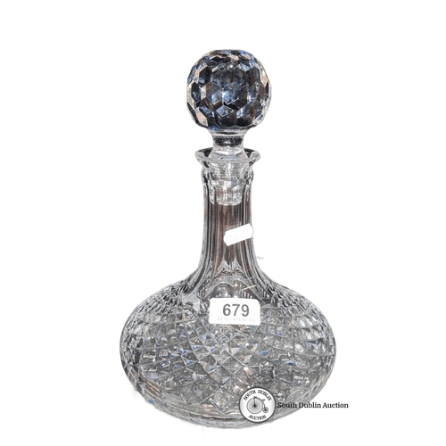 679 - Waterford Crystal  ships decanter with faceted stopper, Waterford Crystal hallmark; intricate diamon... 