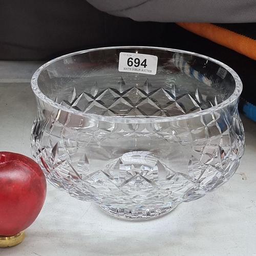 694 - Waterford crystal bowl featuring a classic diamond cut pattern. Approximately 8 inches in diameter.