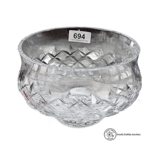 694 - Waterford crystal bowl featuring a classic diamond cut pattern. Approximately 8 inches in diameter.