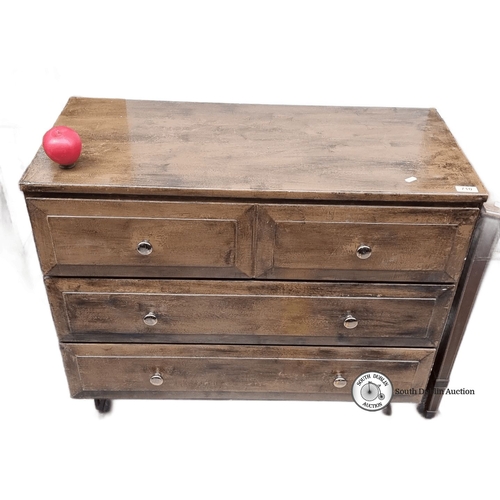 710 - Wooden chest of drawers with three drawers. Approximately 36