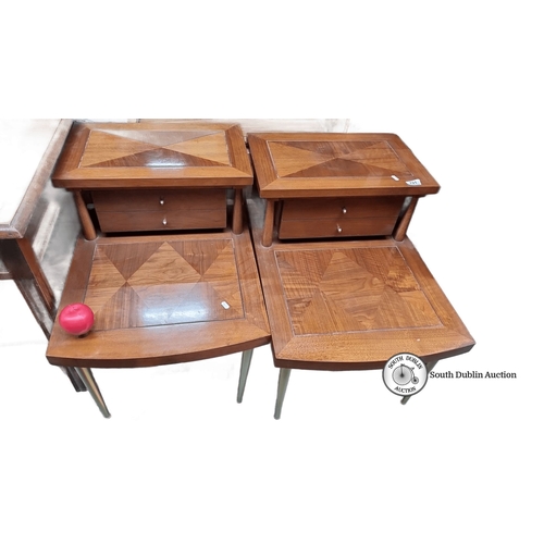 721 - Star Lot  : A pair of Lane, Altavista, Vienna  Walnut side tables with geometric veneer pattern, fro... 