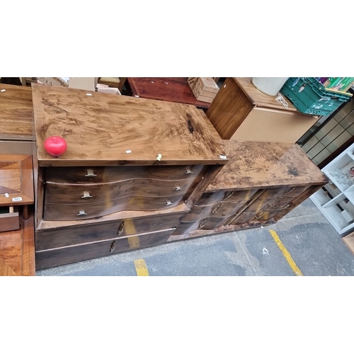 723 - Star Lot : A two piece Bedroom set with tall boy and long dresser with fabulous curbed drawers.