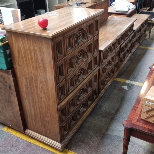 725 - Star lot : A fabulous four piece  Carved bedroom set Tall boy, Long Dresser and two matching lockers... 