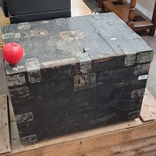 737 - An early 19th century Silver security chest with metal accents and lock. Approximately 30