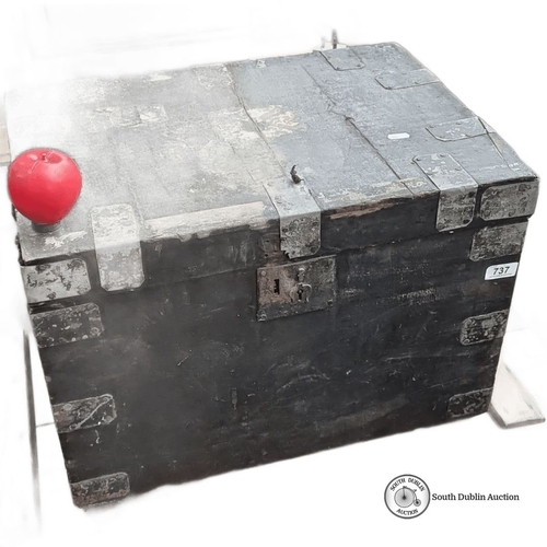 737 - An early 19th century Silver security chest with metal accents and lock. Approximately 30