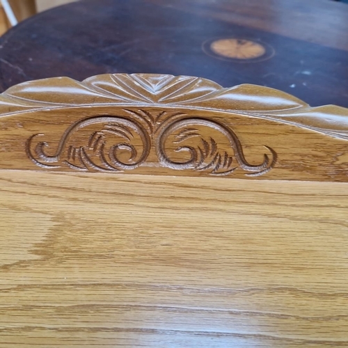 751 - Half-moon wooden side table with turned legs and carved details. Approximately 30