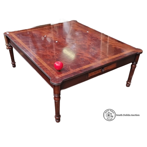 754 - A very large Victorian style red mahogany coffee table with drawer. Rich wood grain pattern, fluted ... 