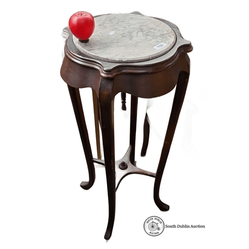 759 - Star Lot : Antique side table with marble top, elegant curved mahogany frame. Approximately 30 inche... 