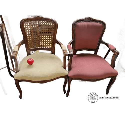 760 - Pair of vintage Louis XV-style armchairs with carved wood frames and upholstered seats. Approximatel... 