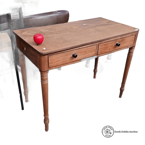 768 - Wooden table with two drawers and turned legs. Approximately 90 cm in width, 50 cm in depth, and 75 ... 
