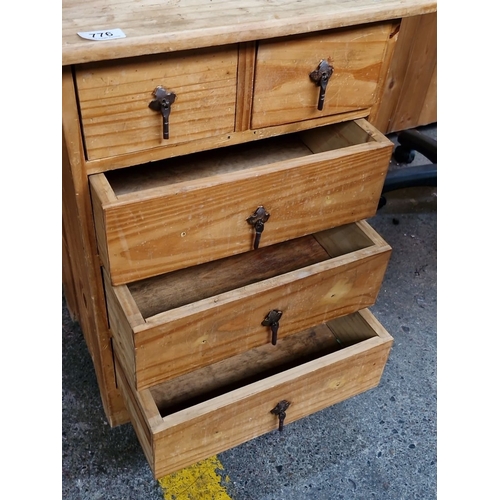 776 - Pine table top chest of drawers with four compartments, approximately 60 cm high, 30 cm wide, and 22... 